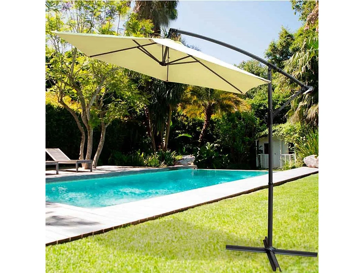 Parasol lateral Banana Aktive Garden con manivela crema Ø300x245 cm