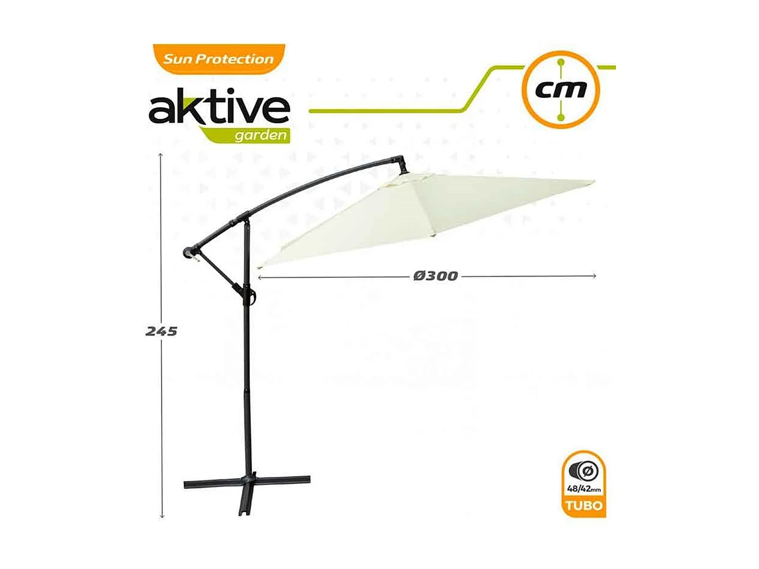Parasol lateral Banana Aktive Garden con manivela crema Ø300x245 cm