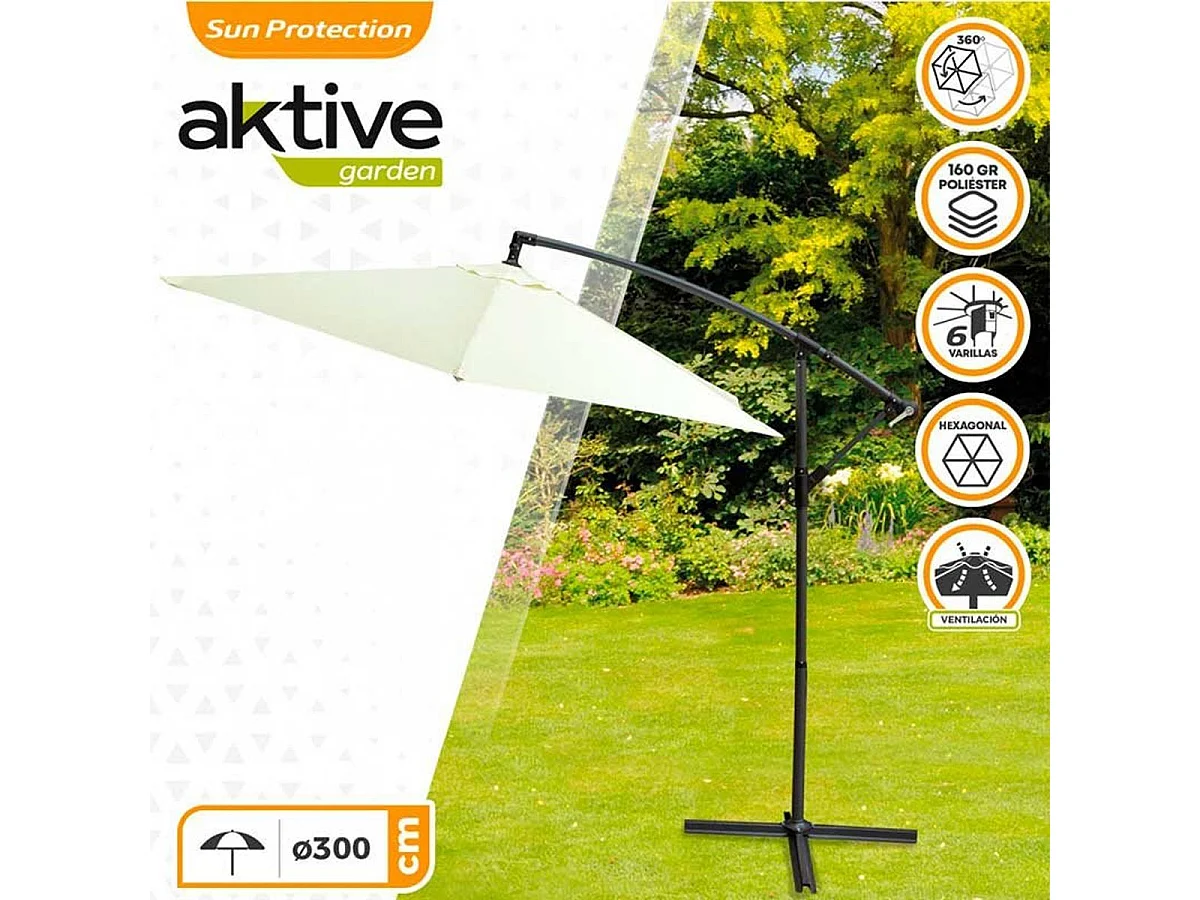 Parasol lateral Banana Aktive Garden con manivela crema Ø300x245 cm