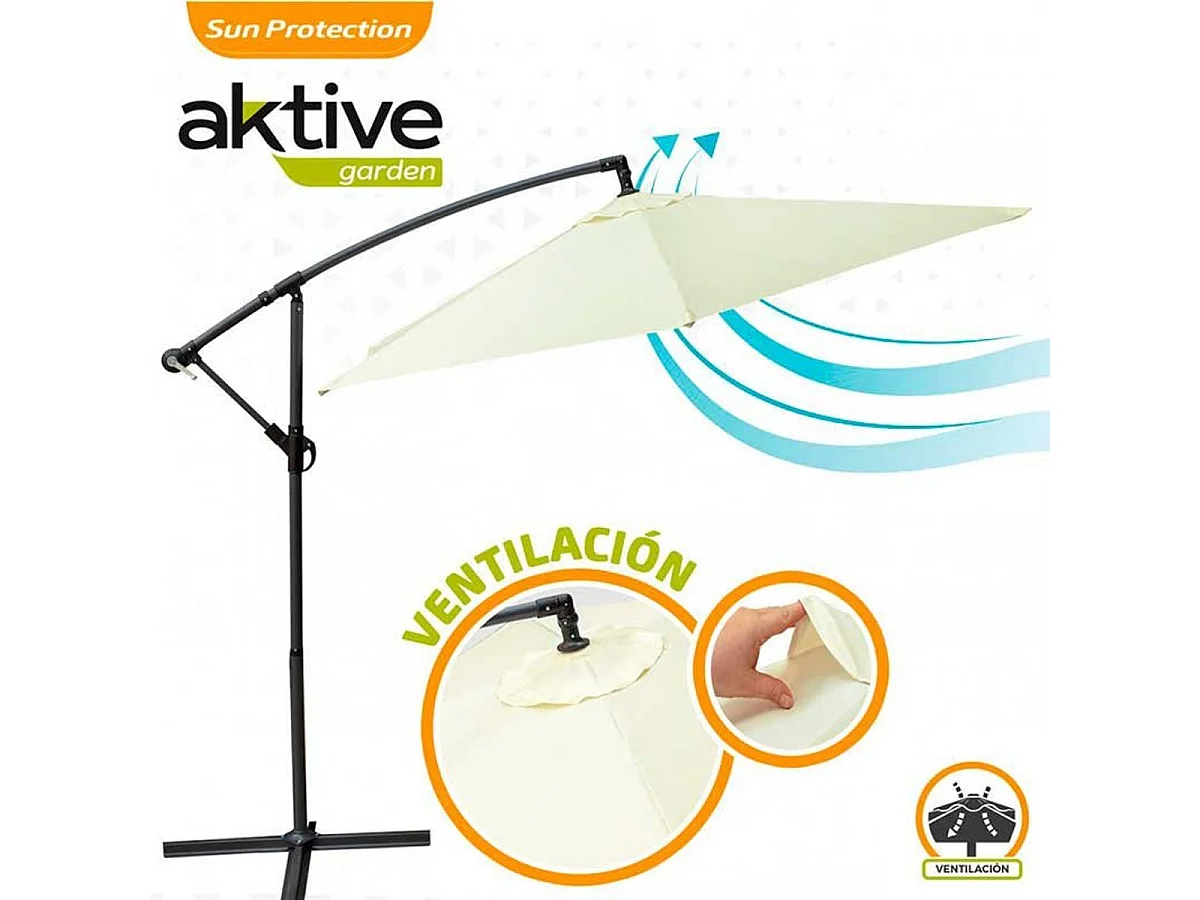 Parasol lateral Banana Aktive Garden con manivela crema Ø300x245 cm
