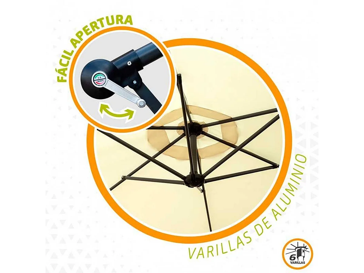 Parasol lateral Banana Aktive Garden con manivela crema Ø300x245 cm