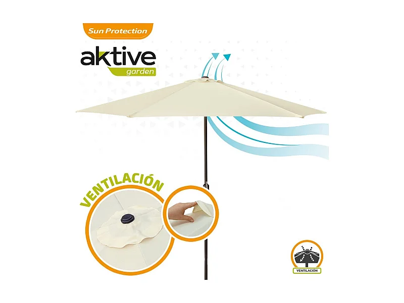 Sombrilla de jardín Aktive con manivela + ventilación beige Ø300 cm