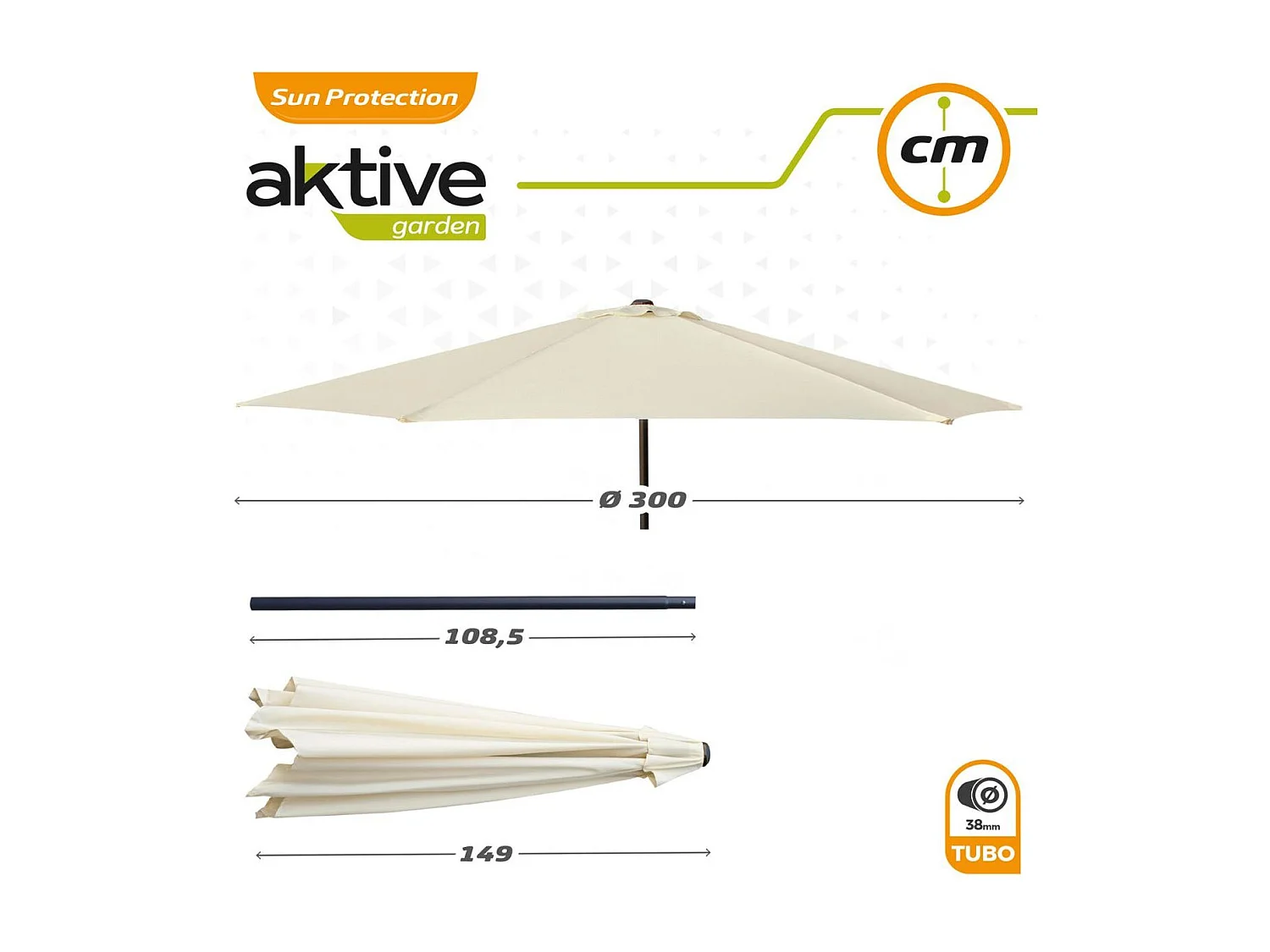 Sombrilla de jardín Aktive con manivela + ventilación beige Ø300 cm