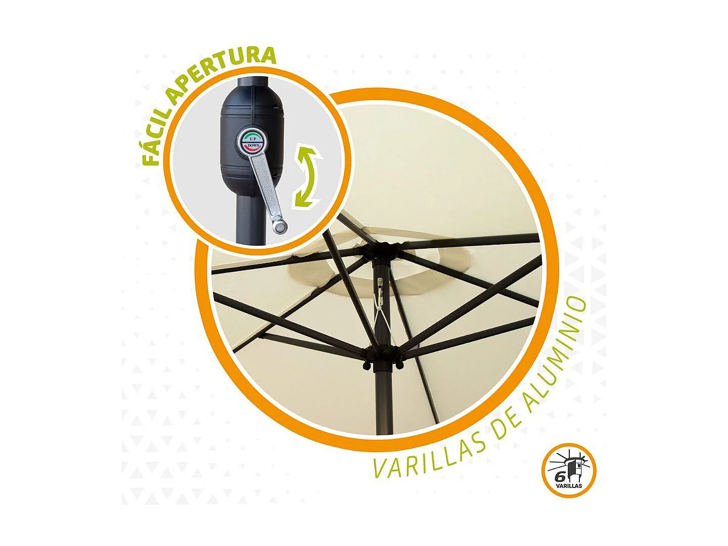 Sombrilla de jardín Aktive con manivela + ventilación beige Ø300 cm