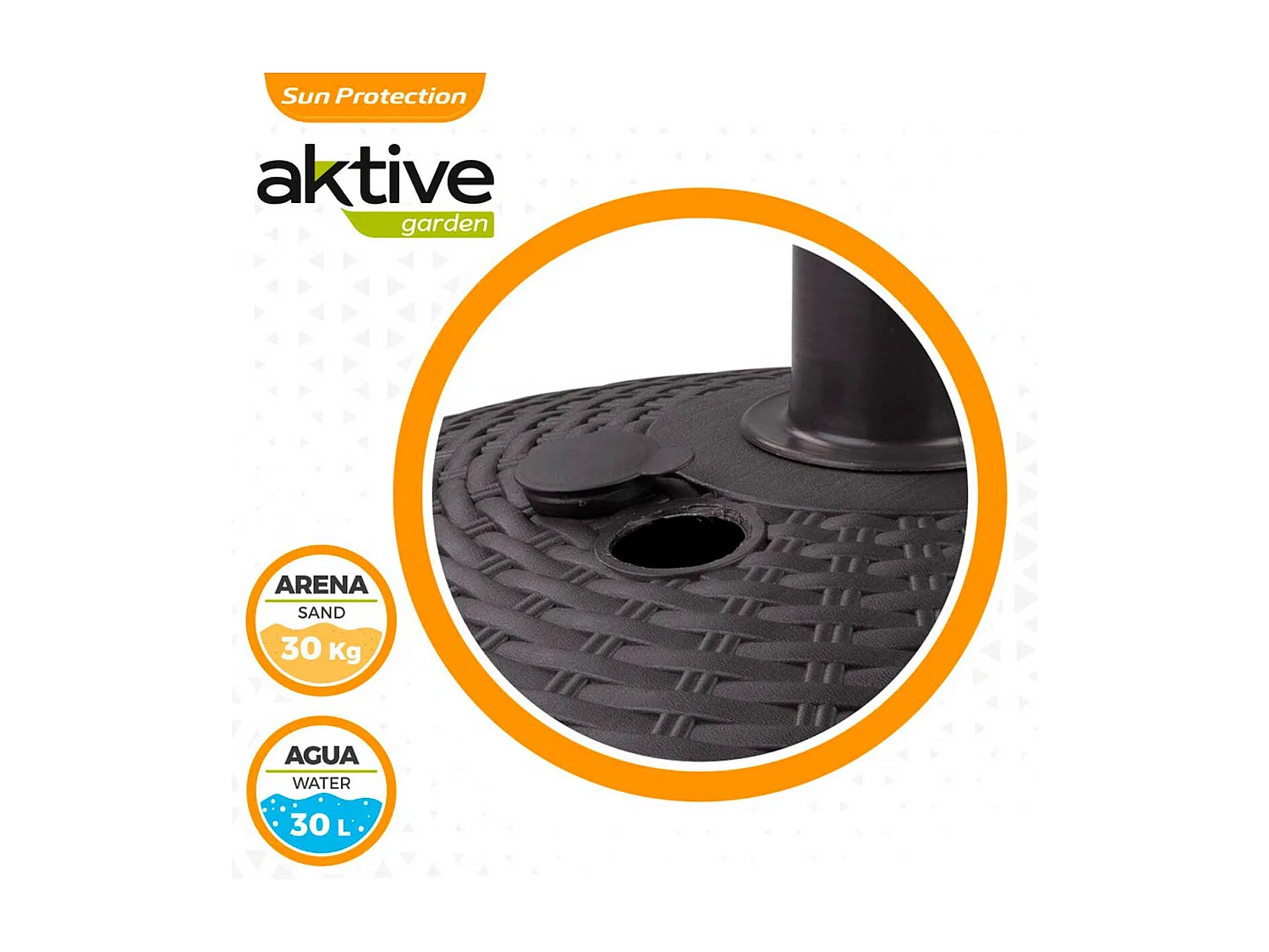 Base para sombrilla Aktive Garden forma redonda 30kg antracita 35xØ58 cm