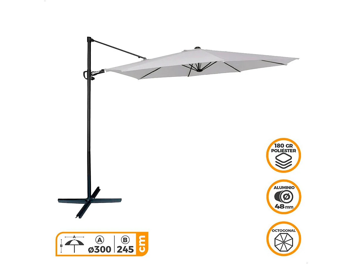 Parasol excéntrico Roma Aktive Garden con mástil de aluminio gris Ø300  cm