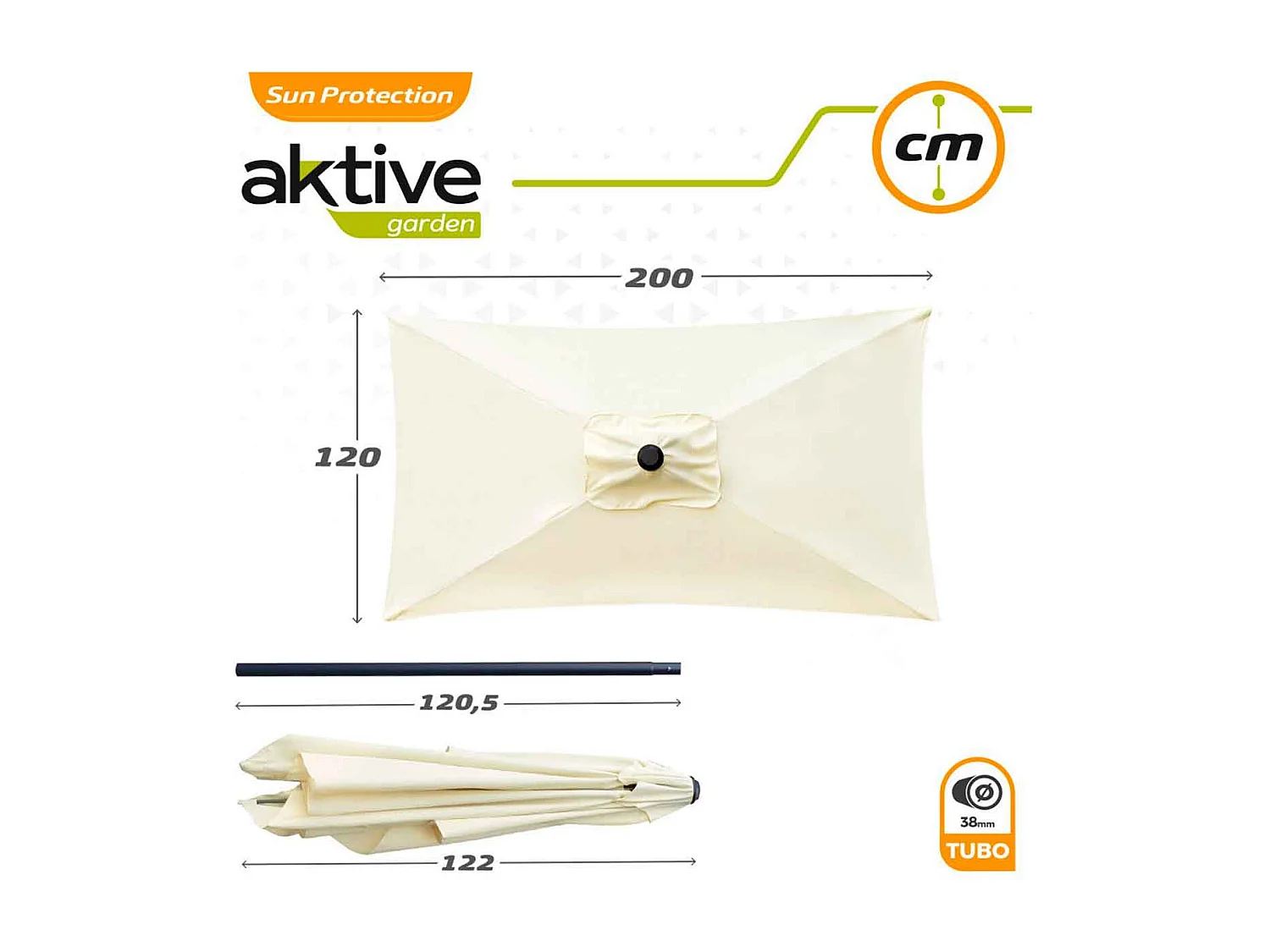 Parasol de balcón Aktive Garden con mástil de aluminio crema 240x200x120 cm