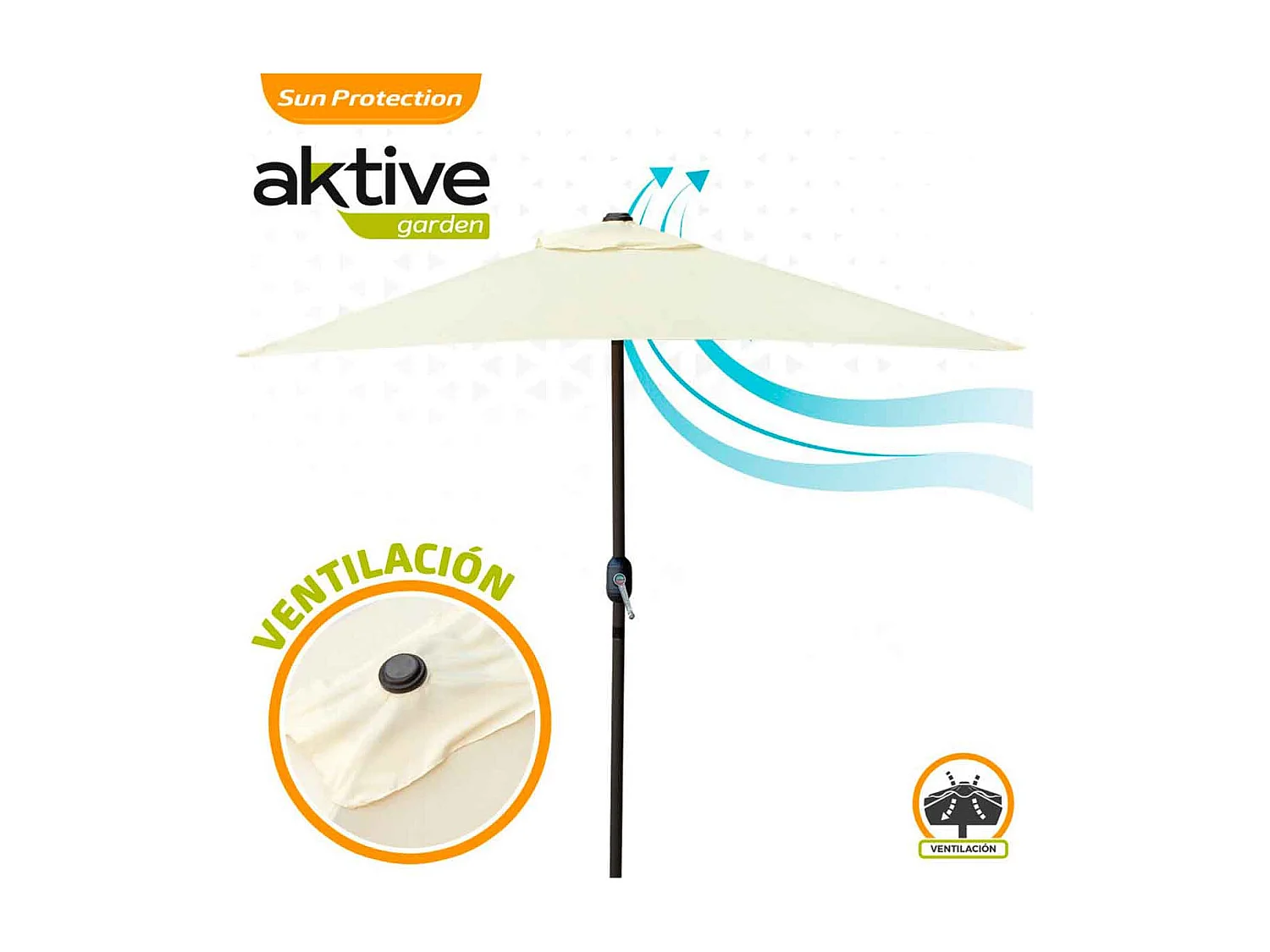 Parasol de balcón Aktive Garden con mástil de aluminio crema 240x200x120 cm