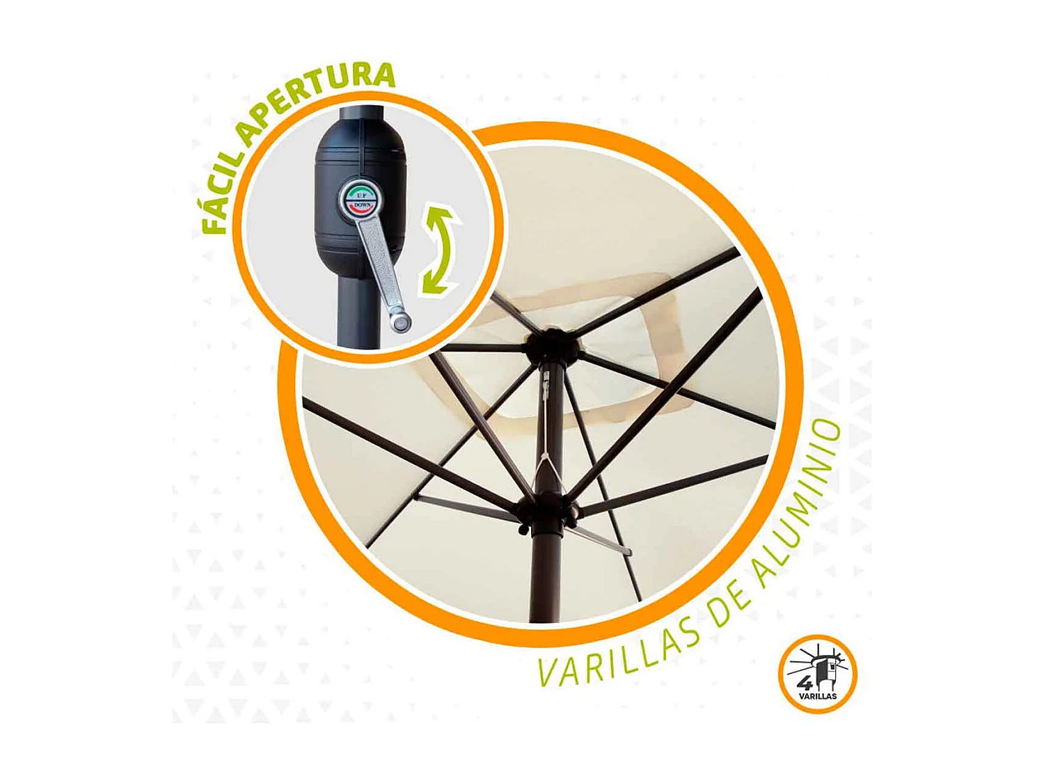 Parasol de balcón Aktive Garden con mástil de aluminio crema 240x200x120 cm