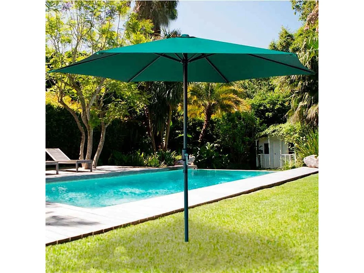 Parasol hexagonal Aktive Garden con manivela verde Ø300x245 cm