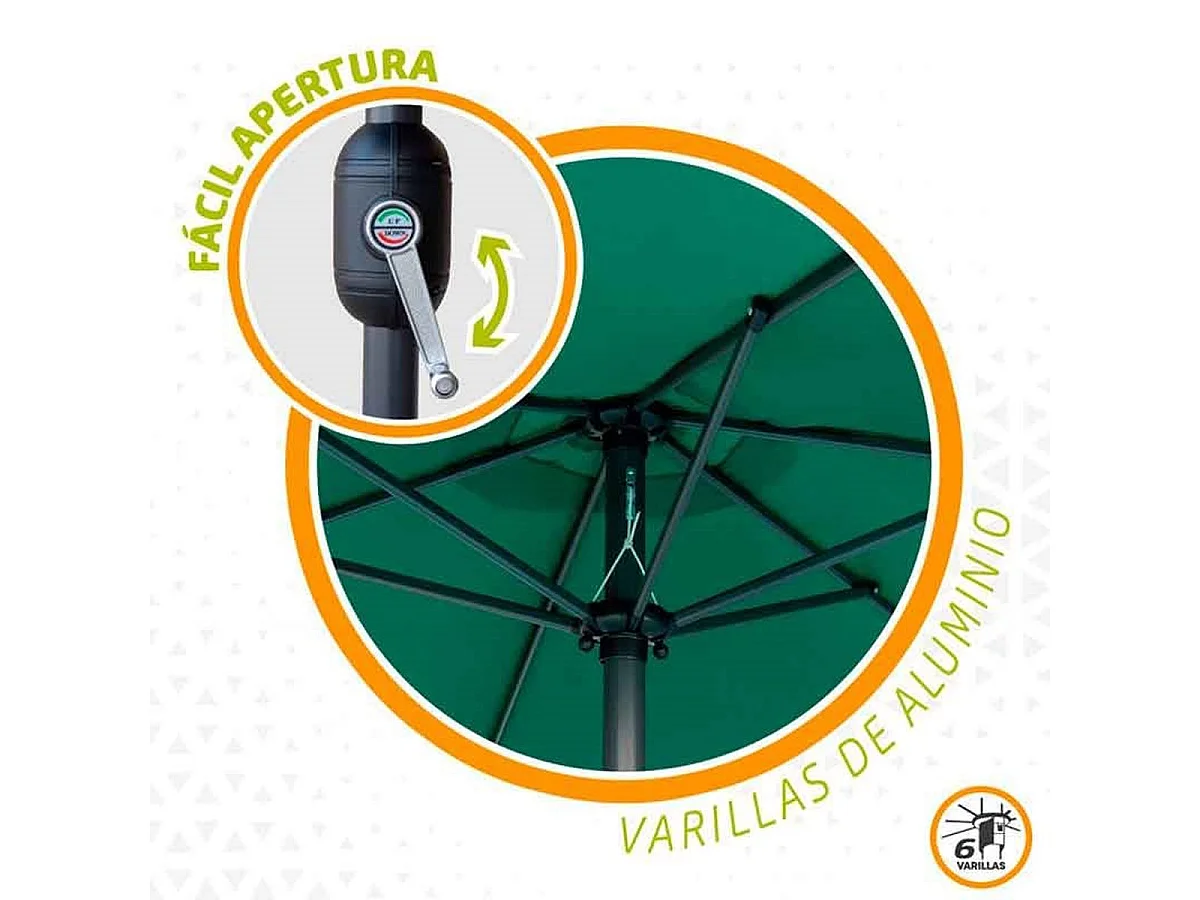 Parasol hexagonal Aktive Garden con manivela verde Ø300x245 cm