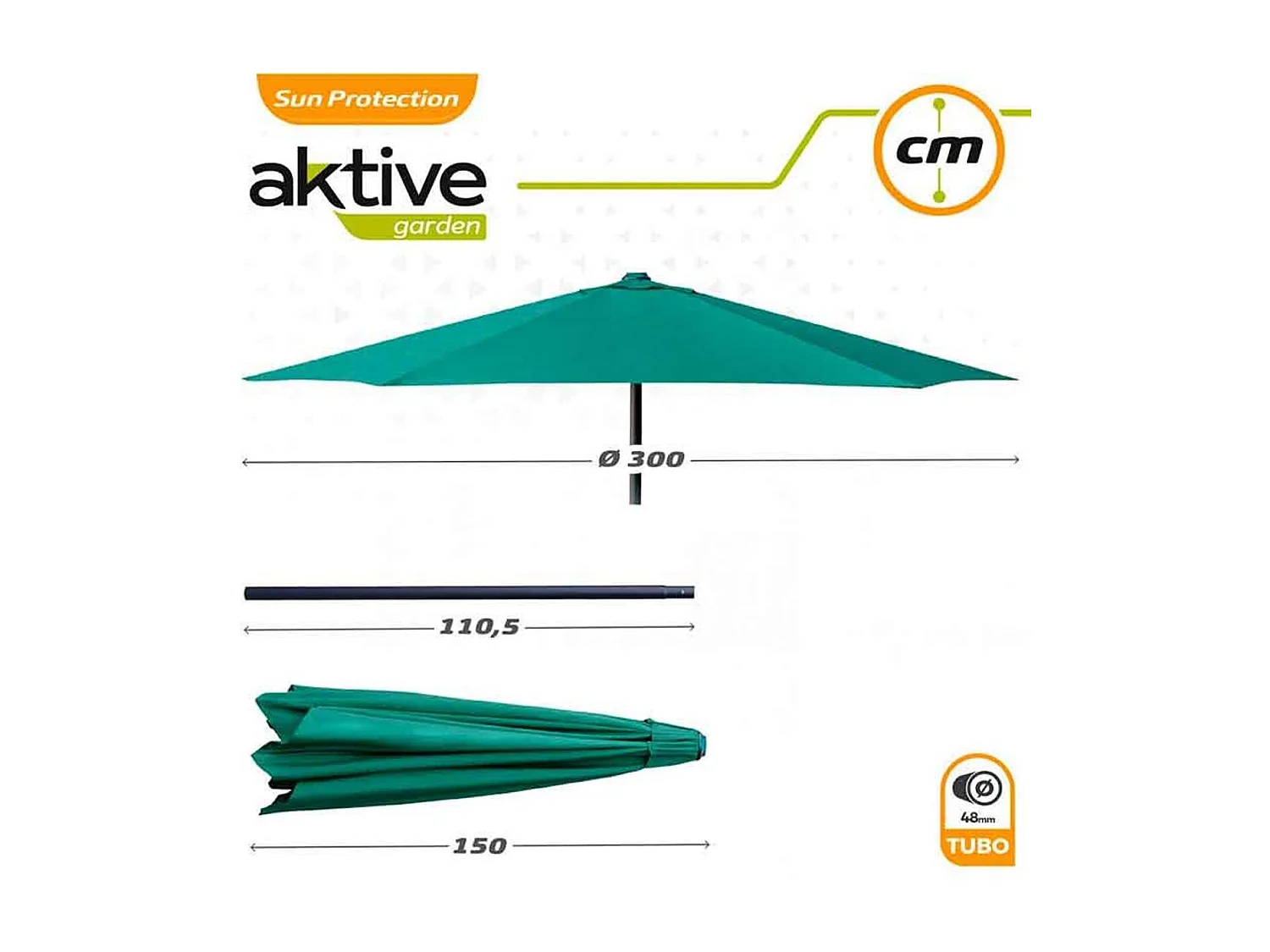 Parasol hexagonal Aktive Garden con manivela verde Ø300x245 cm