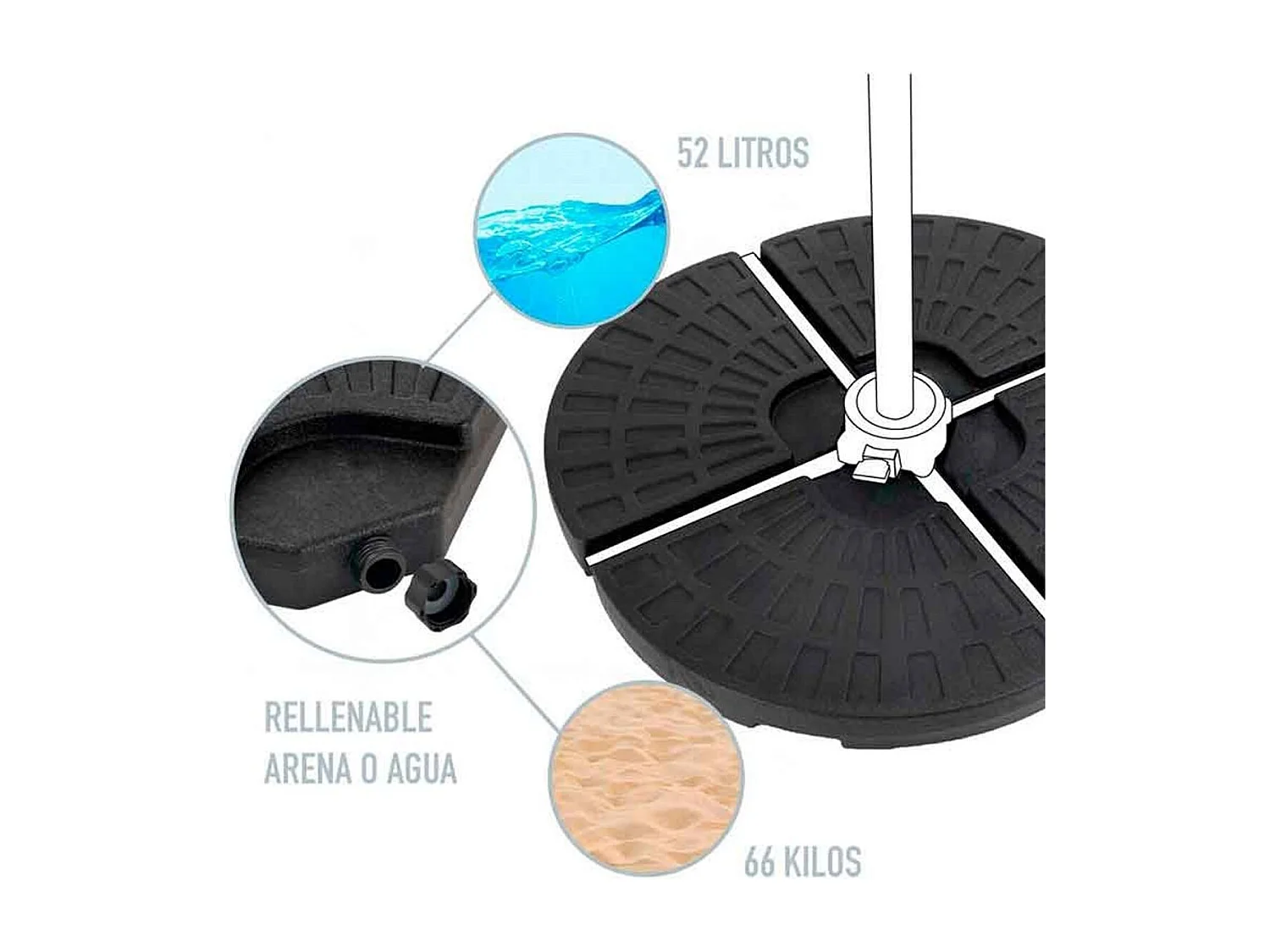 Base de sombrilla Aktive rellenable negro Ø96 cm