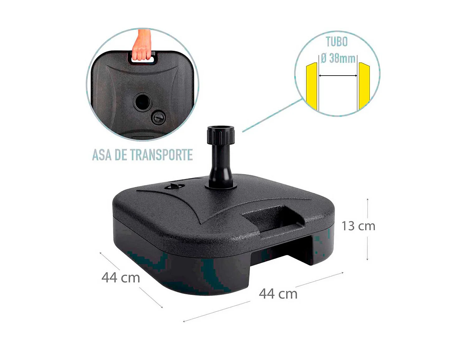 Base para sombrilla Aktive Garden forma cuadrada con asa 19kg negro 13x44x44 cm