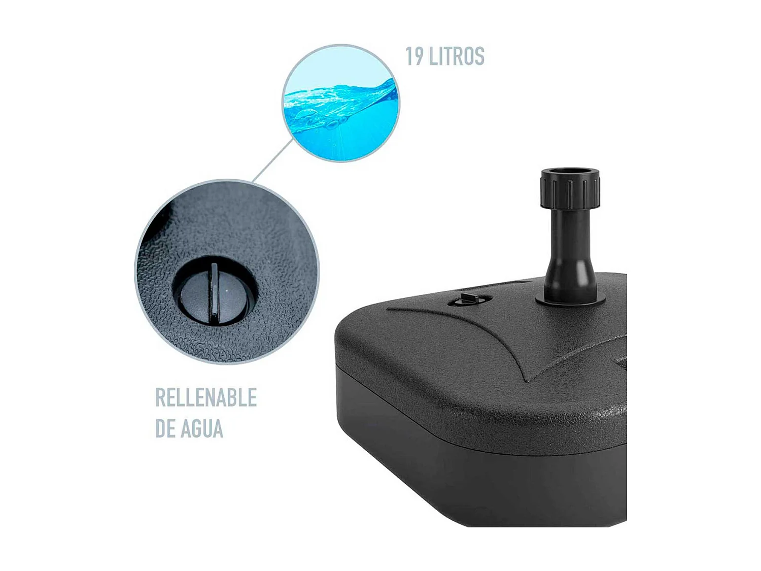 Base para sombrilla Aktive Garden forma cuadrada con asa 19kg negro 13x44x44 cm