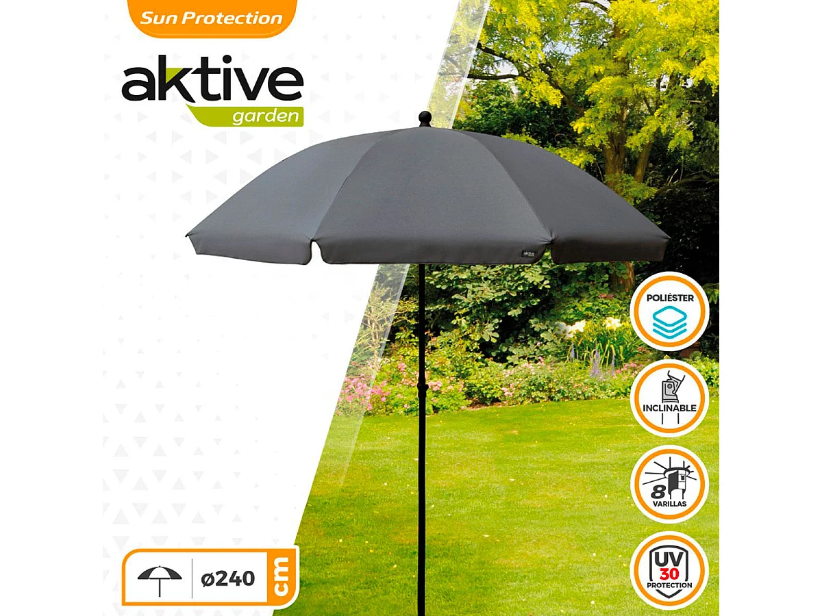 Sombrilla de jardín Aktive con protección UV gris Ø240cm
