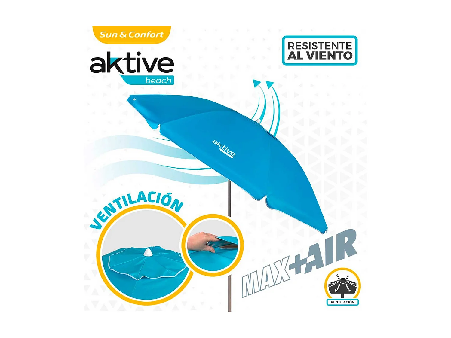 Sombrilla Air Max Aktive Beach altura regulable protección UV50 azul Ø220 cm