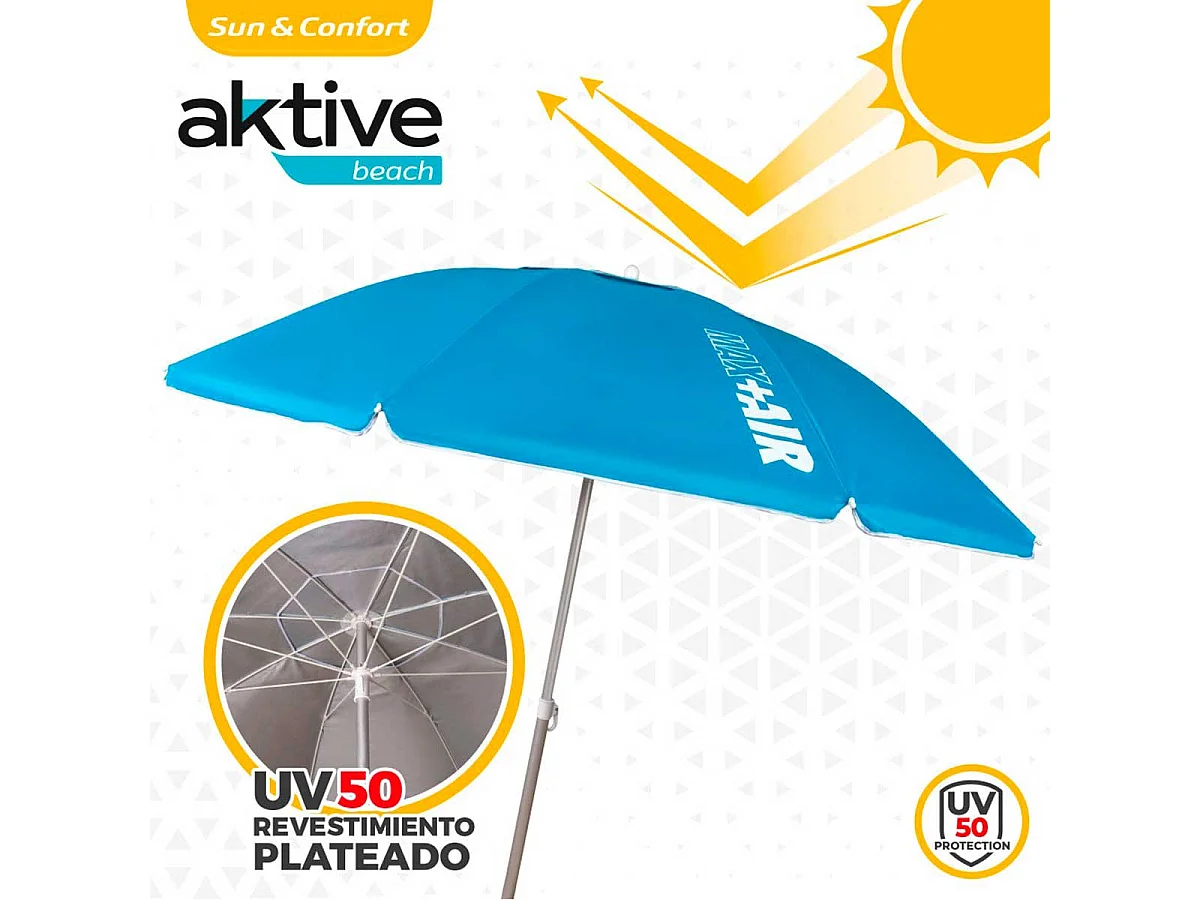 Sombrilla Air Max Aktive Beach altura regulable protección UV50 azul Ø220 cm