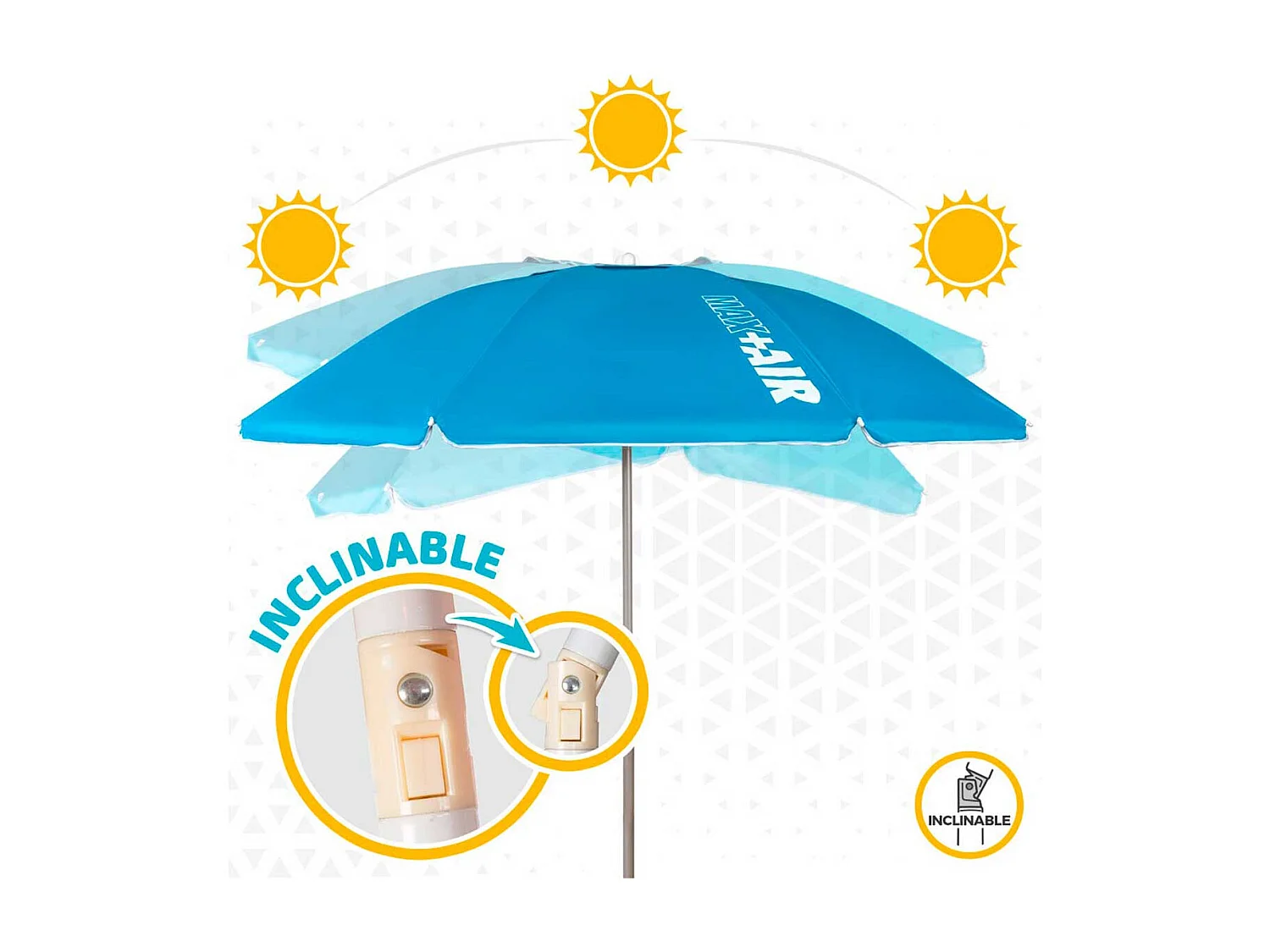 Sombrilla Air Max Aktive Beach altura regulable protección UV50 azul Ø220 cm