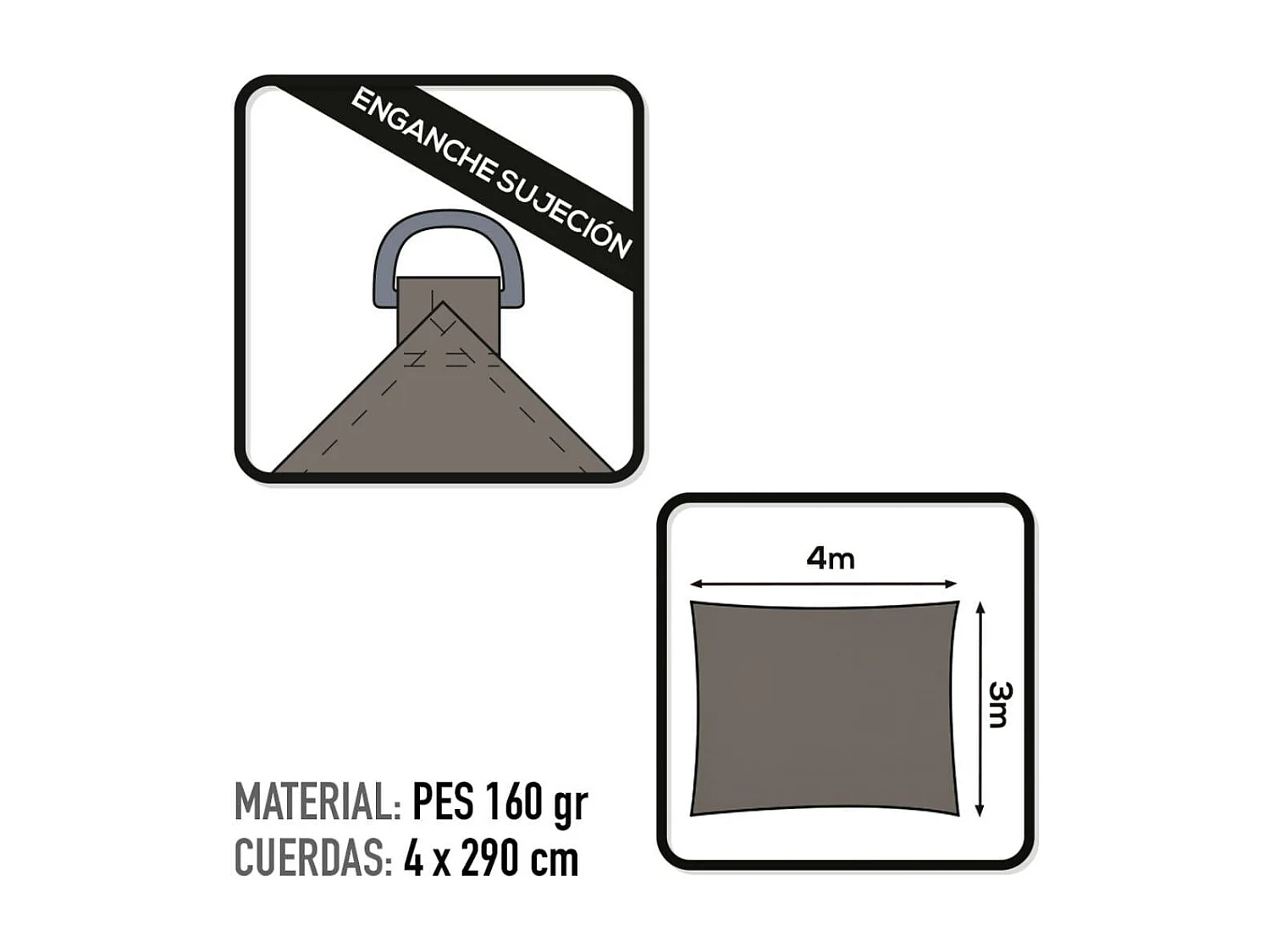 Toldo vela Aktive rectangular antracita 300x400 cm