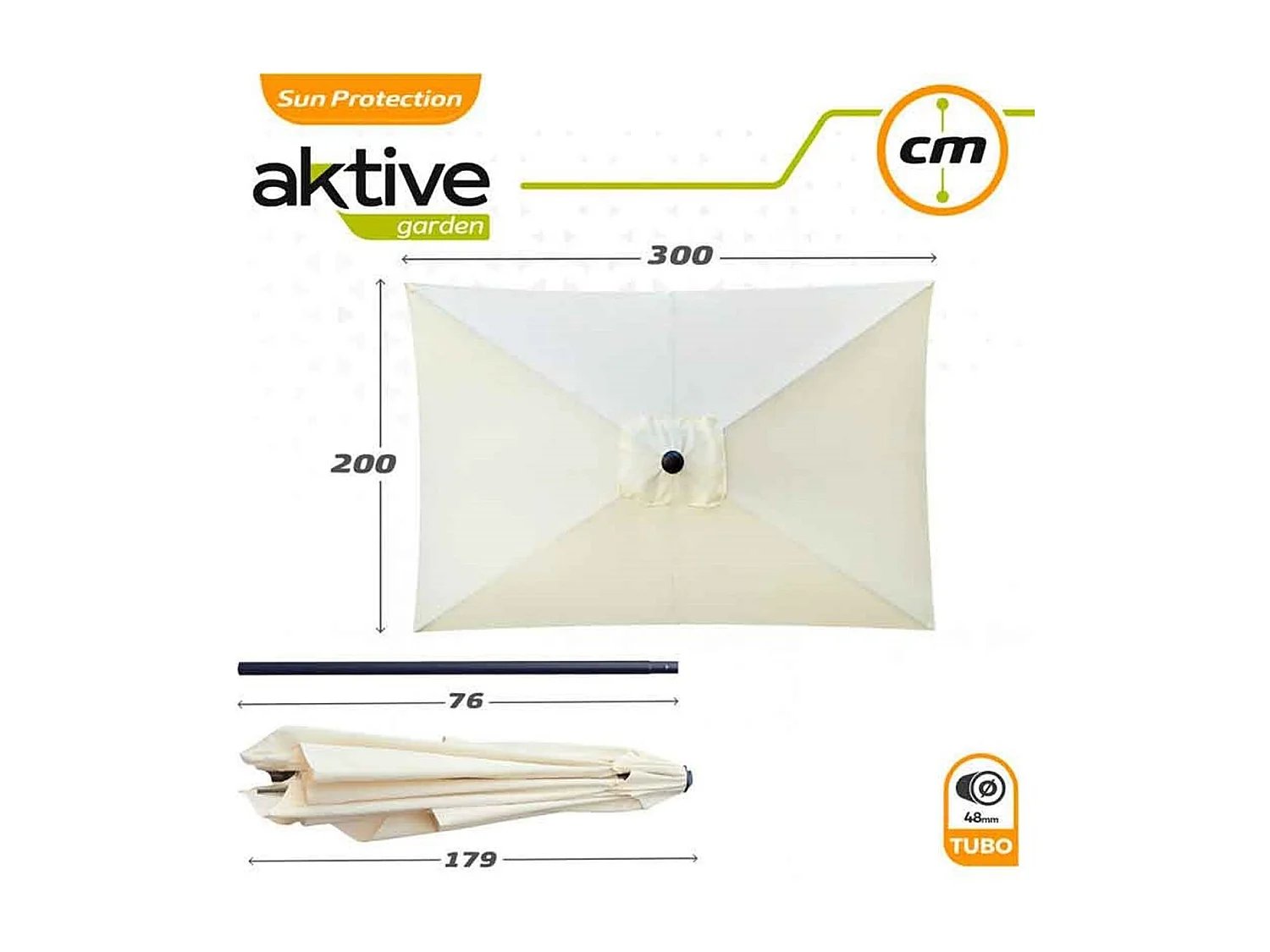 Parasol rectangular Aktive Garden con manivela crema 245x300x200 cm