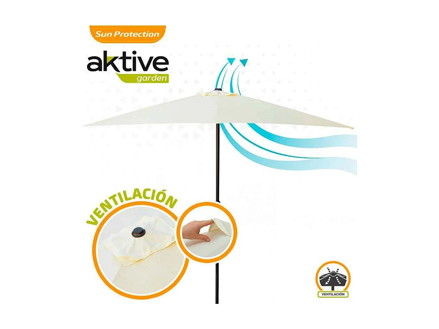 Parasol rectangular Aktive Garden con manivela crema 245x300x200 cm