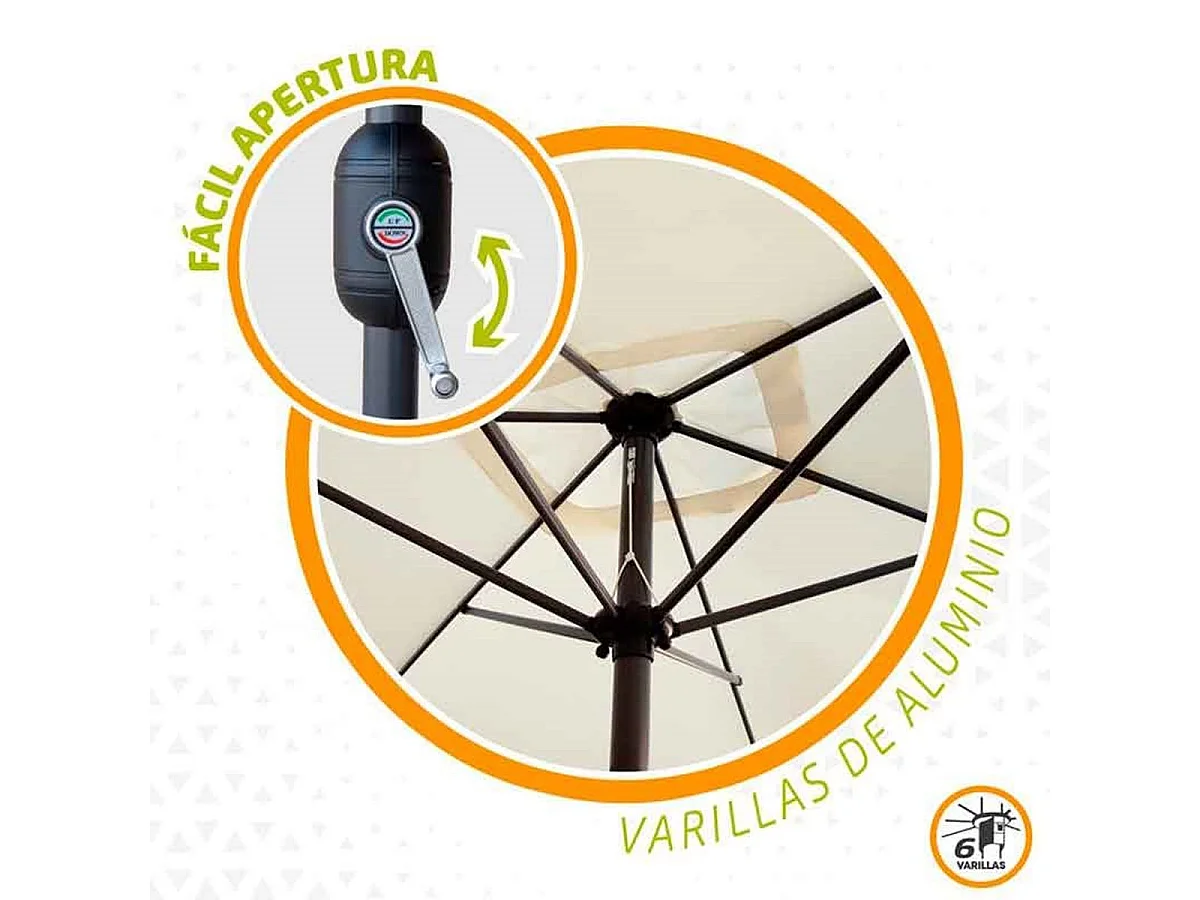 Parasol rectangular Aktive Garden con manivela crema 245x300x200 cm