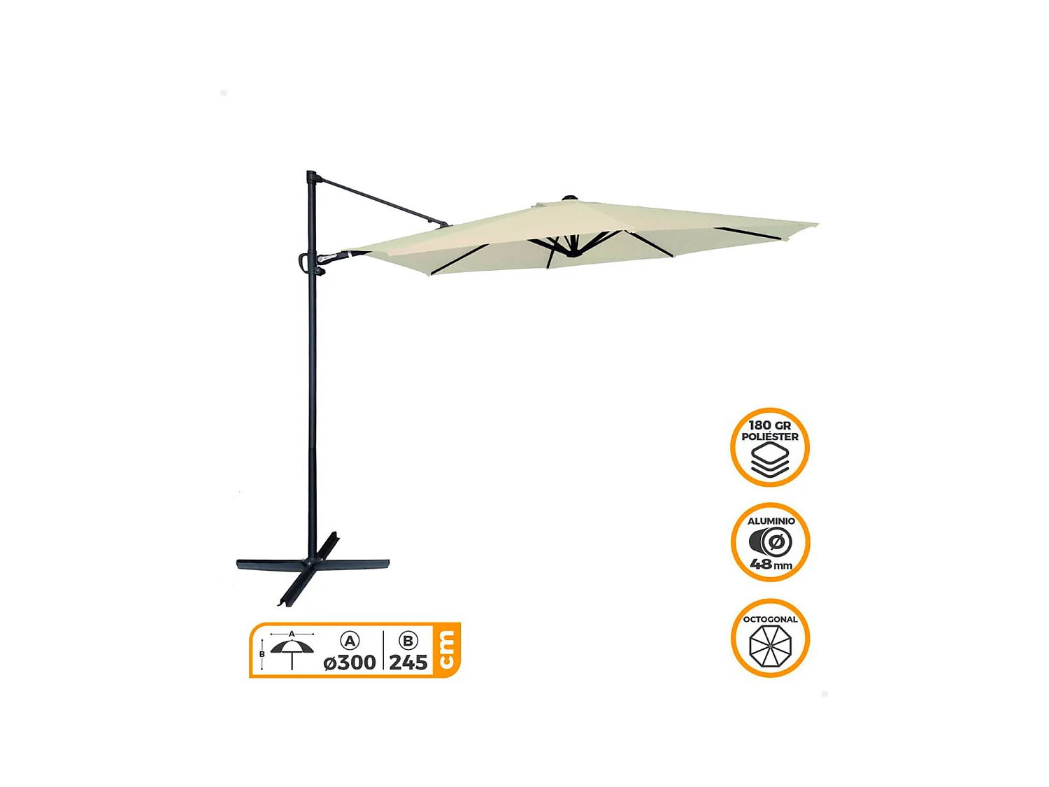 Parasol excéntrico Roma Aktive Garden con mástil de aluminio crema Ø300  cm