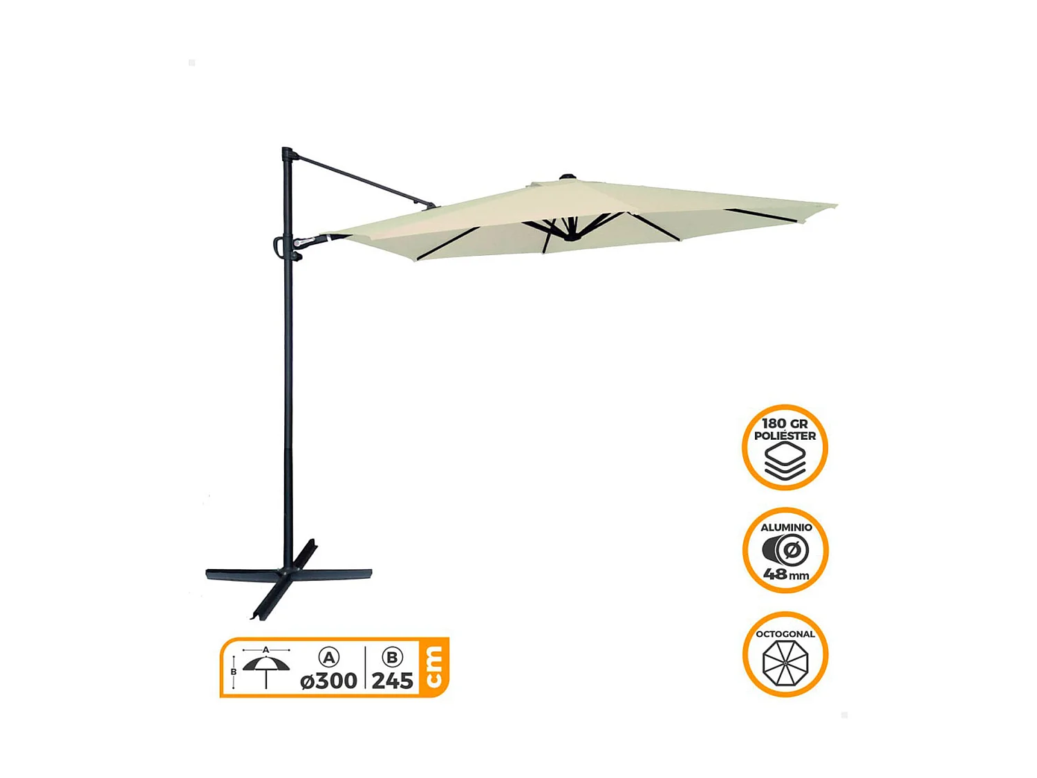 Parasol excéntrico Roma Aktive Garden con mástil de aluminio crema Ø300  cm
