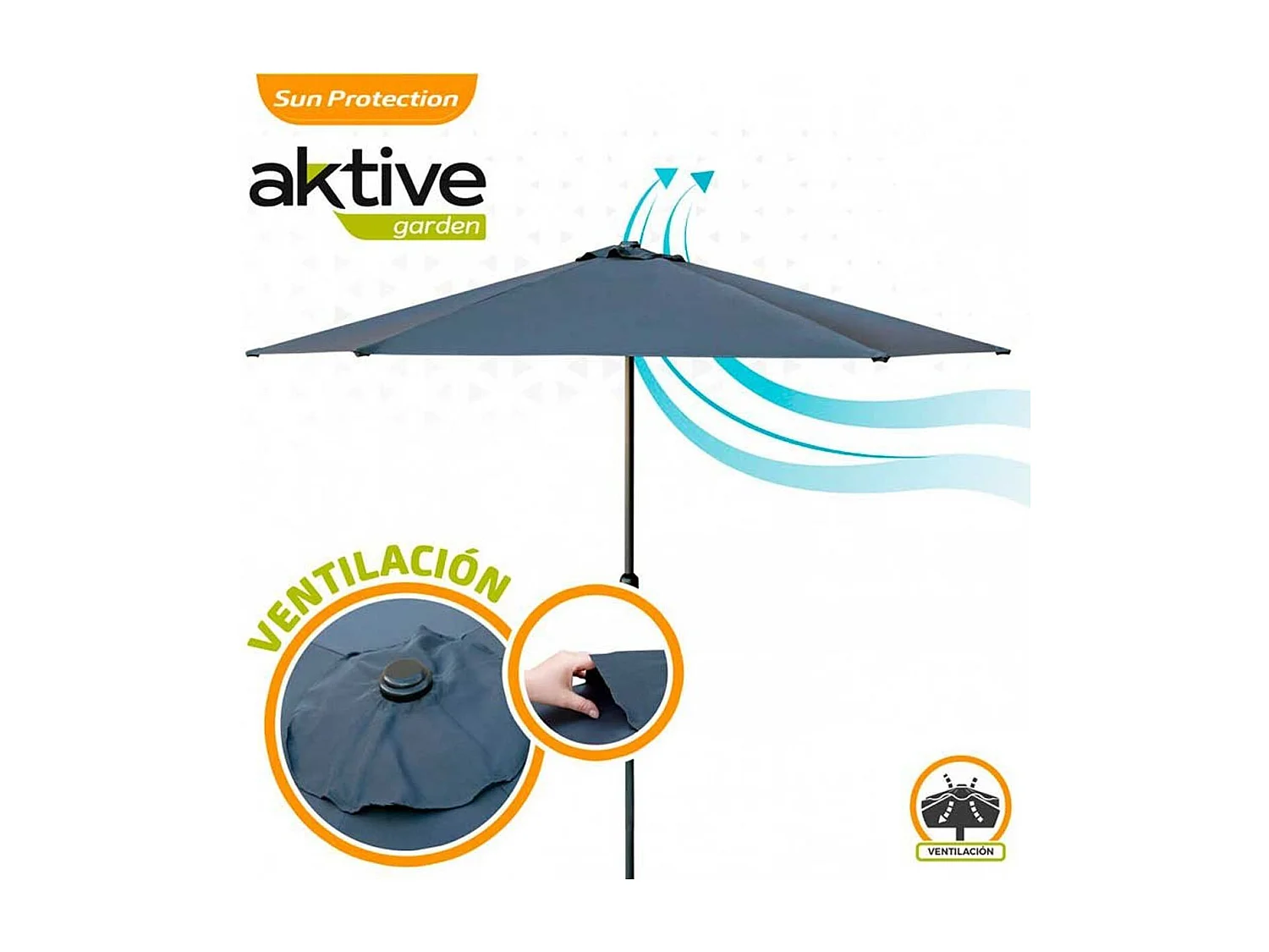 Parasol hexagonal Aktive Garden con manivela antracita Ø300x245 cm