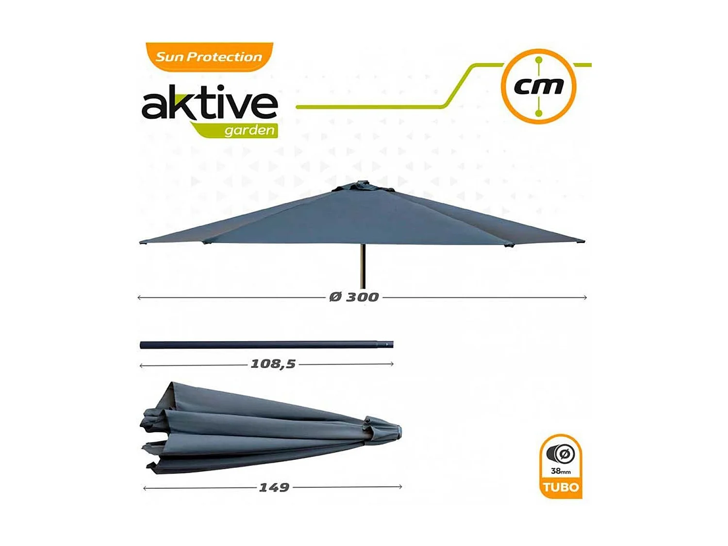 Parasol hexagonal Aktive Garden con manivela antracita Ø300x245 cm