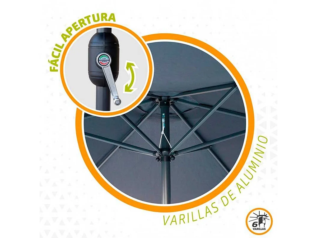 Parasol hexagonal Aktive Garden con manivela antracita Ø300x245 cm