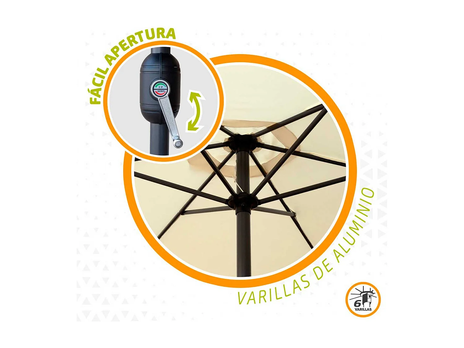 Parasol hexagonal Aktive Garden con chimenea y mástil de aluminio crema Ø250  cm