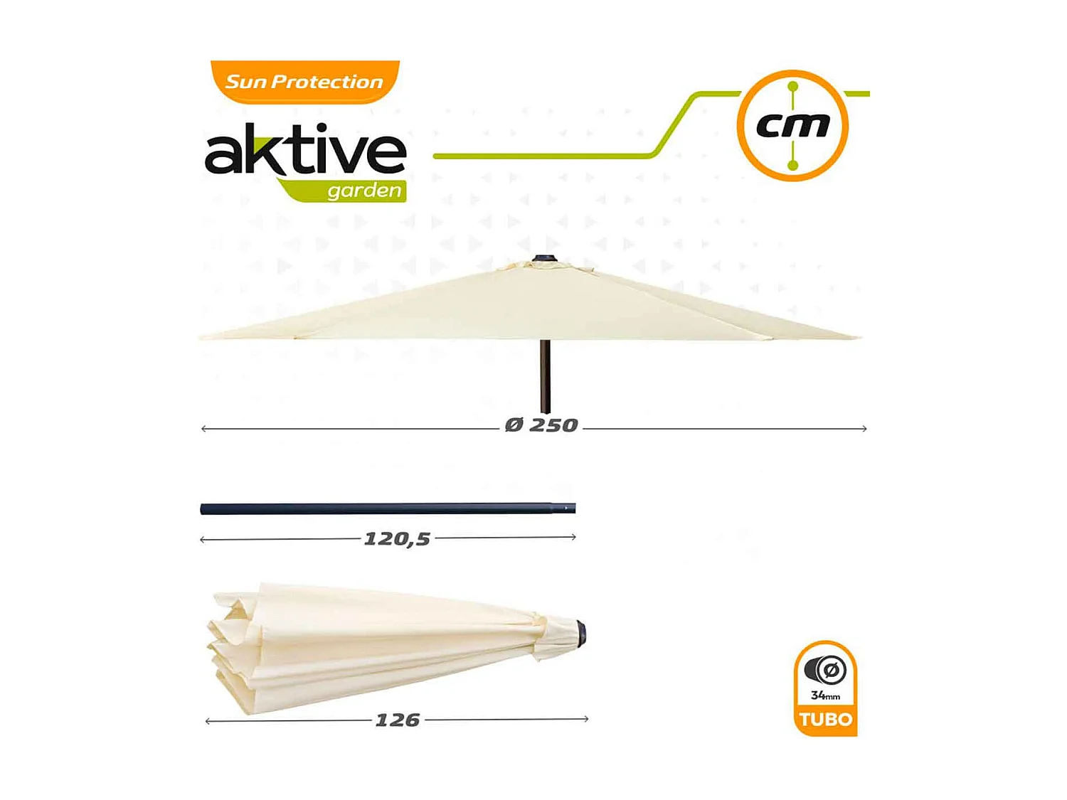 Parasol hexagonal Aktive Garden con chimenea y mástil de aluminio crema Ø250  cm