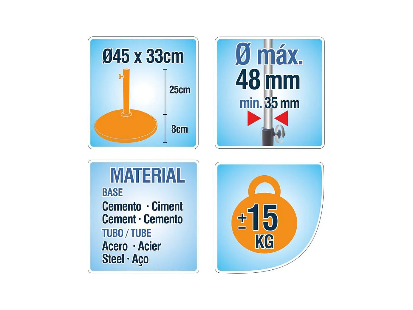 Soporte de sombrilla Aktive cemento negro Ø35-Ø48 mm