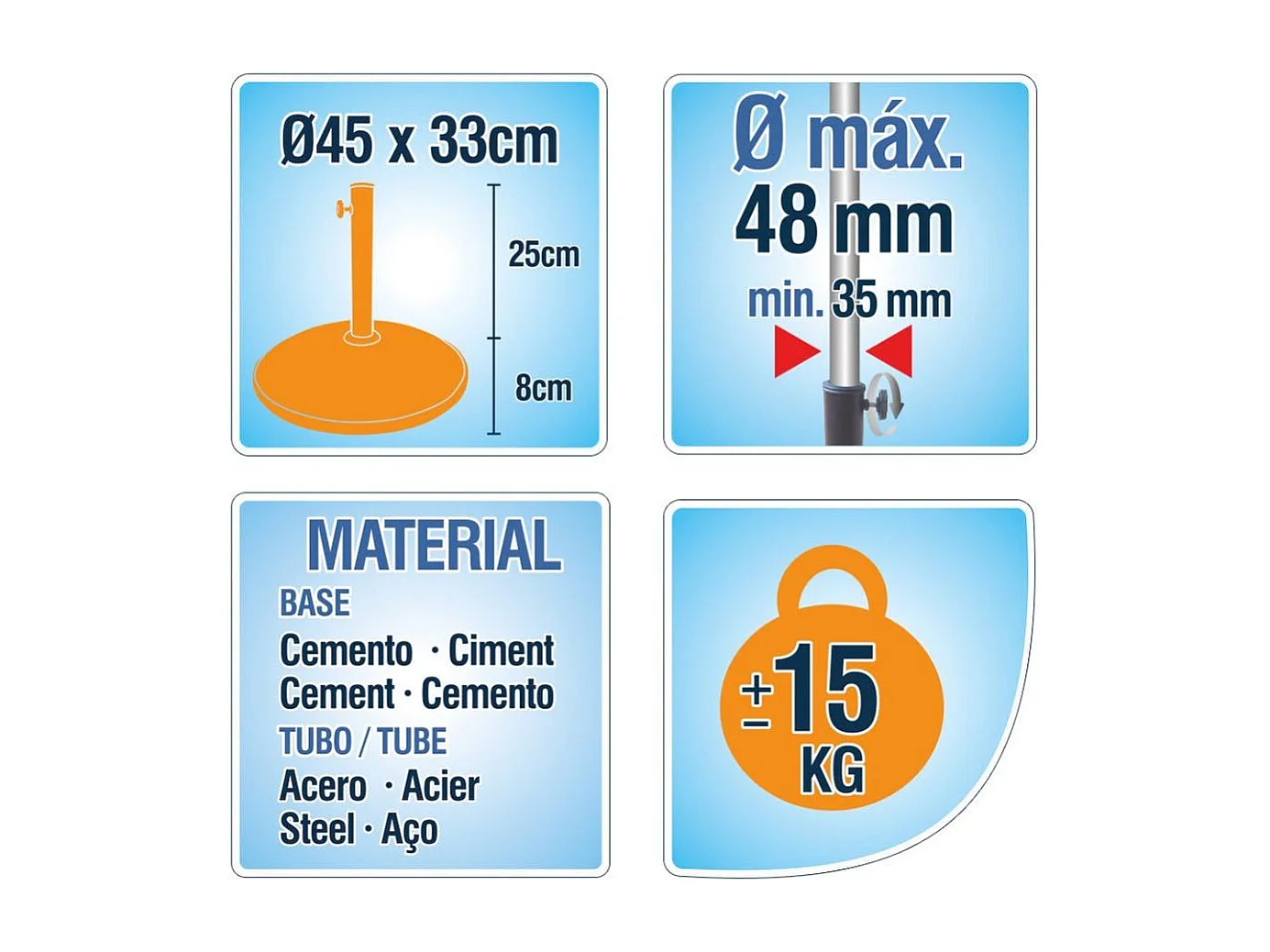 Soporte de sombrilla Aktive cemento negro Ø35-Ø48 mm