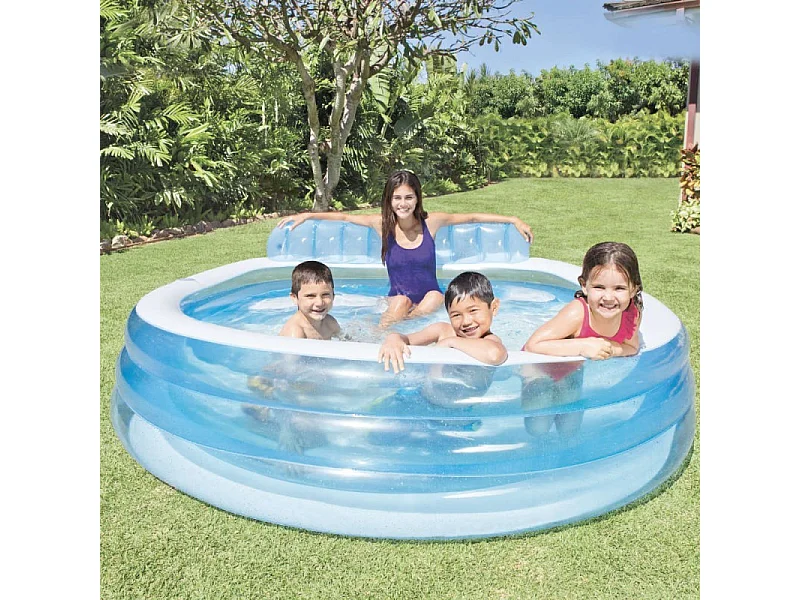 Piscina hinchable Intex con sillón redonda 590L +3A blanco/azul 135x191x229 cm