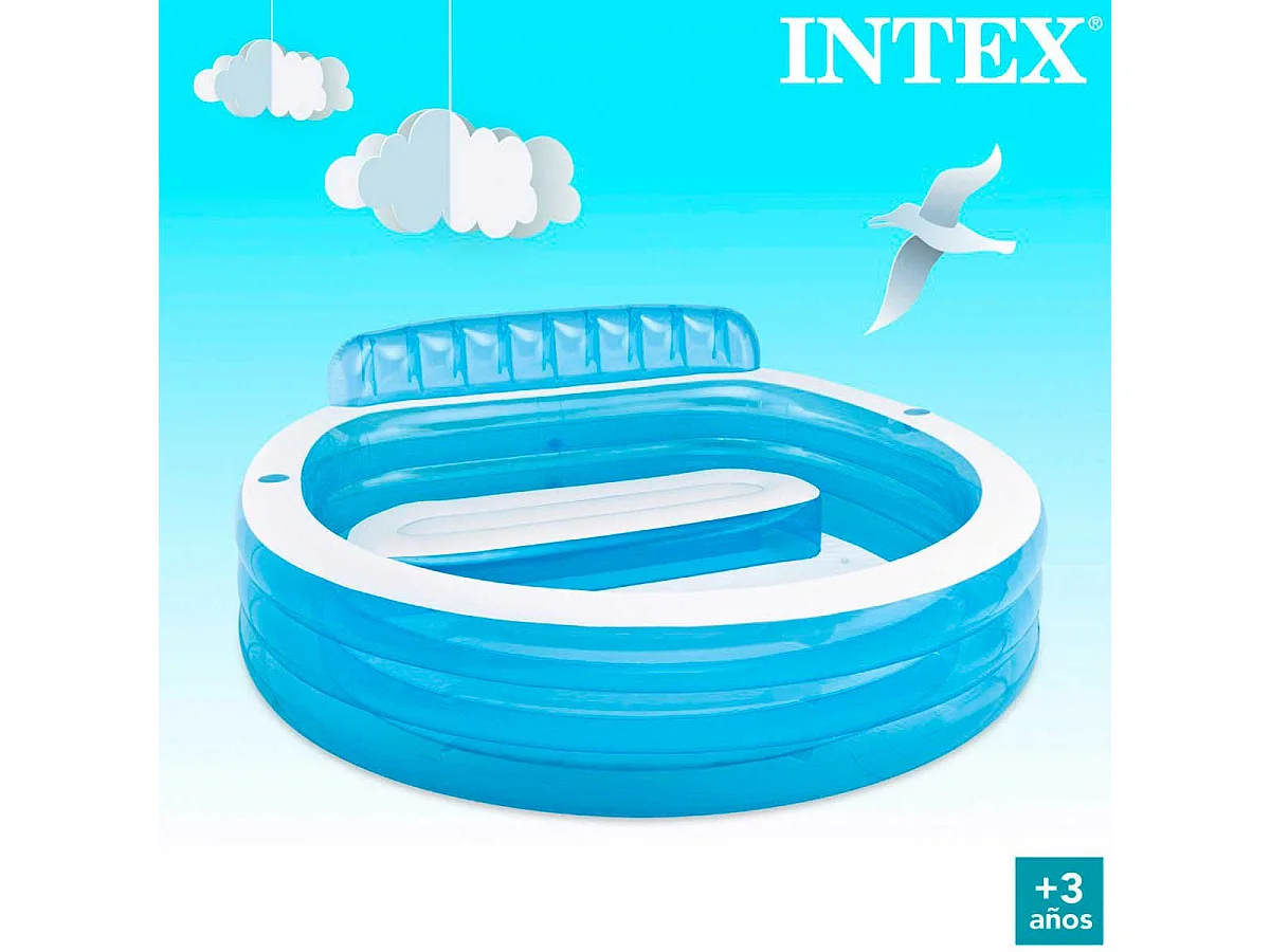 Piscina hinchable Intex con sillón redonda 590L +3A blanco/azul 135x191x229 cm