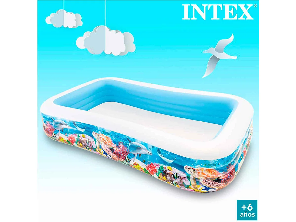 Rechthoekig Familie Zwembad Opblaasbaar 305x183x56 cm Multicolor Vissen Decor, Stevig PVC, 1000L