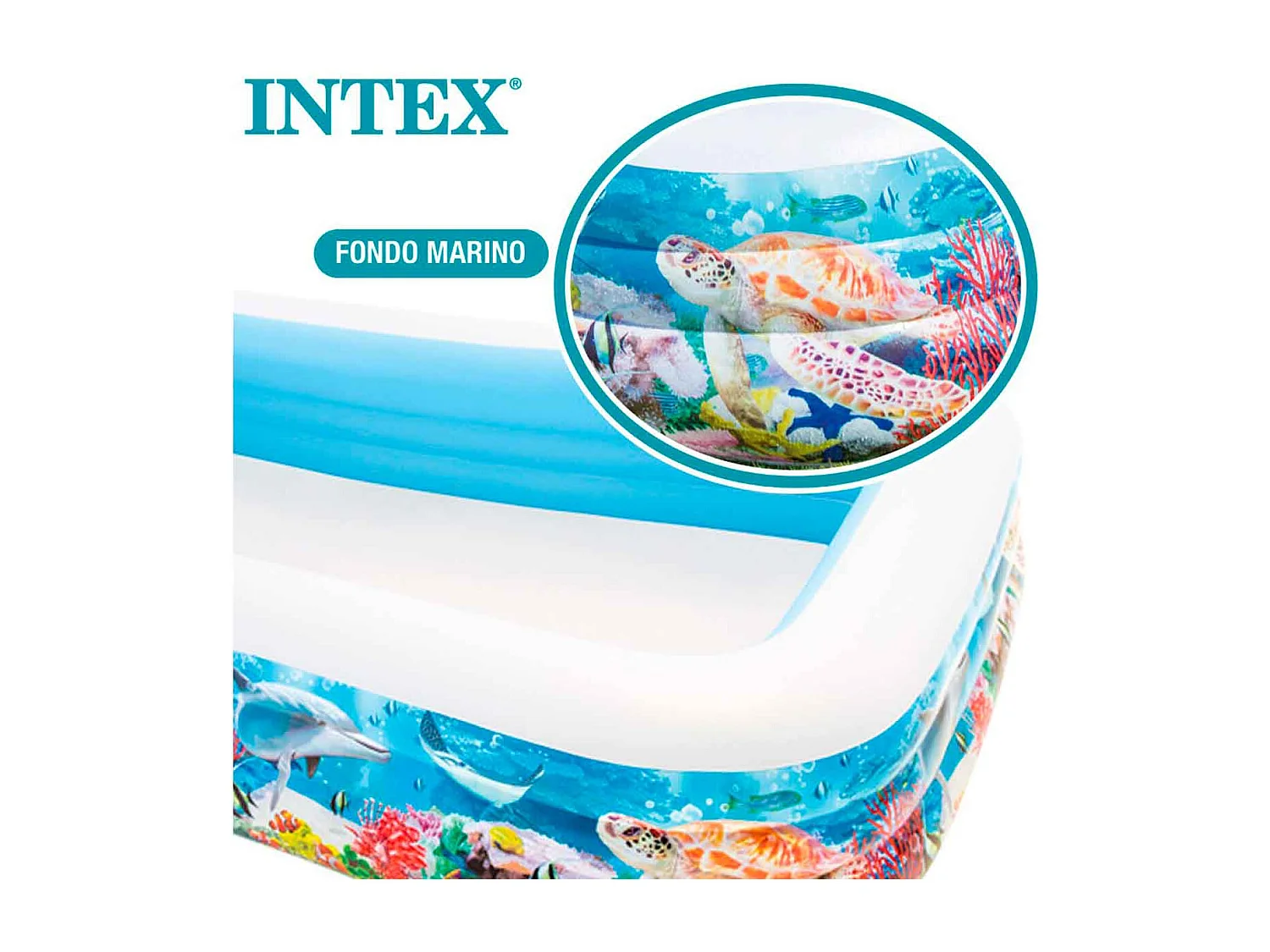 Rechthoekig Familie Zwembad Opblaasbaar 305x183x56 cm Multicolor Vissen Decor, Stevig PVC, 1000L