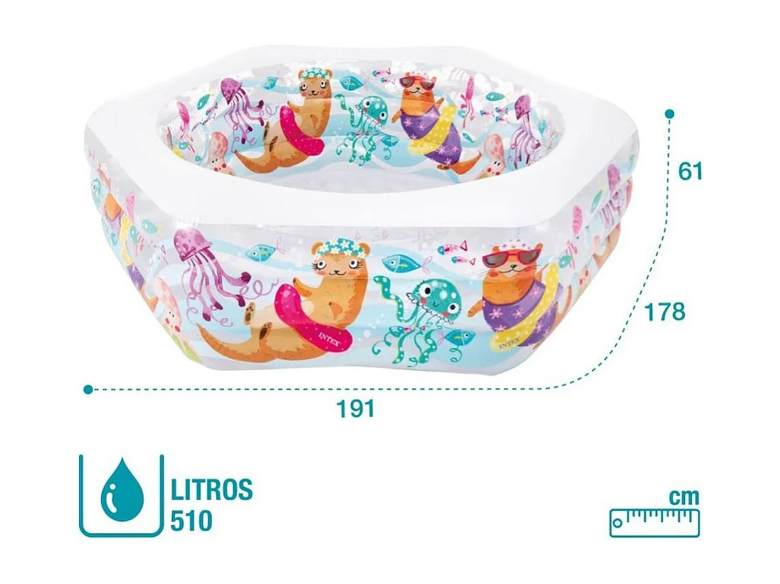 Piscina hinchable Intex Acuario infantil hexagonal 510L +6A multicolor 61x191x178 cm