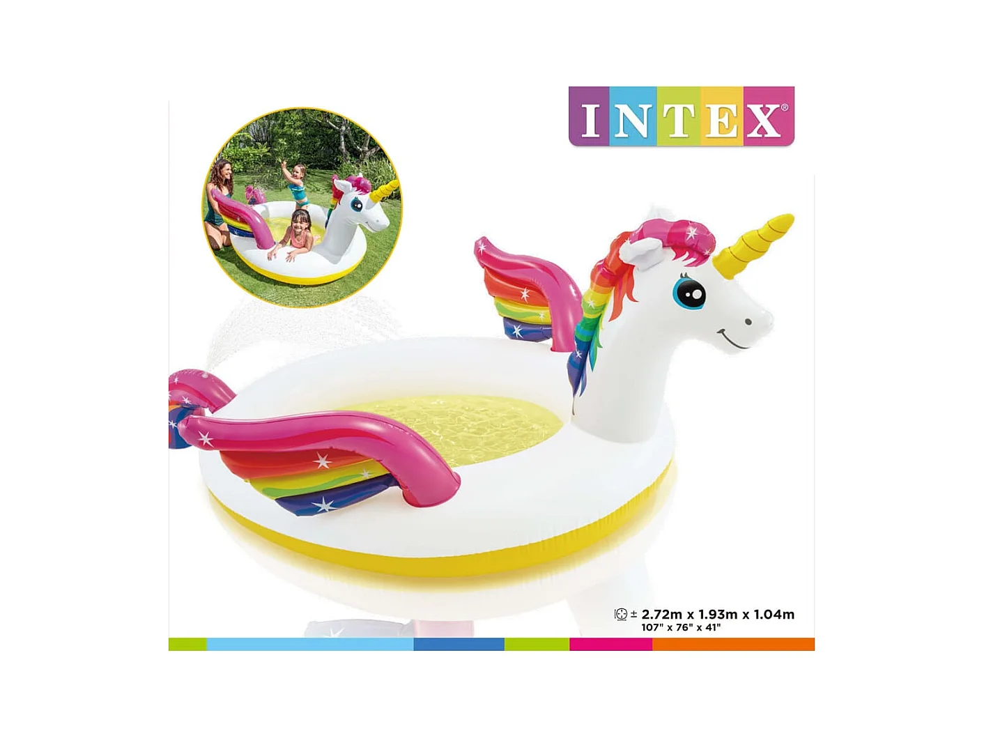 Piscina Infantil Unicornio Multicolor 272cm con Fuente Intex