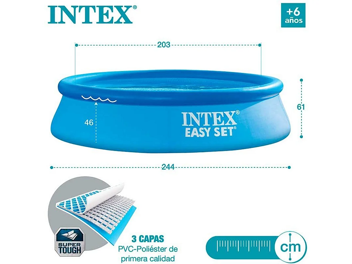 Piscina redonda hinchable Easy Set Intex 1942L con depuradora azul Ø244x61 cm