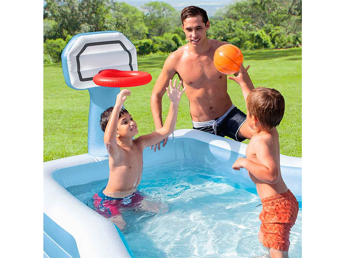Piscina hinchable Intex con canasta de baloncesto y pelota 682L +3A azul/blanco 135x188x257 cm