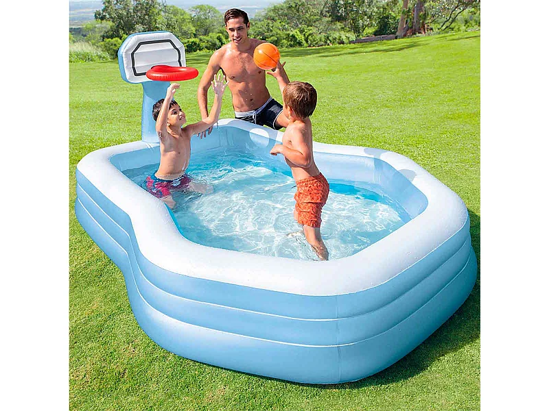 Piscina hinchable Intex con canasta de baloncesto y pelota 682L +3A azul/blanco 135x188x257 cm
