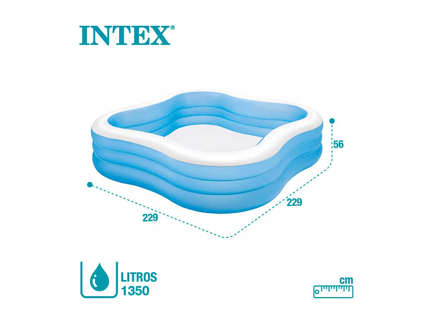 Piscina hinchable Intex ondulada 1250L +6A azul/blanco 229x229x56 cm
