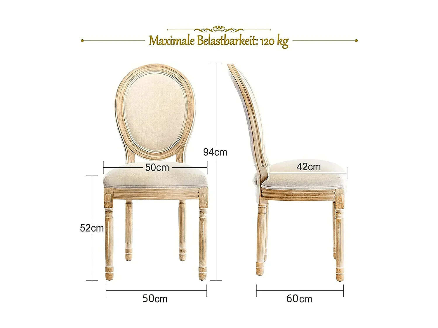 Silla de comedor barroca, sillas de comedor estilo francés, silla barroca Louis, silla tapizada, juego de 2 sillas de cocina de madera en beige
