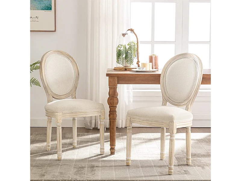 Silla de comedor barroca, sillas de comedor estilo francés, silla barroca Louis, silla tapizada, juego de 2 sillas de cocina de madera en beige