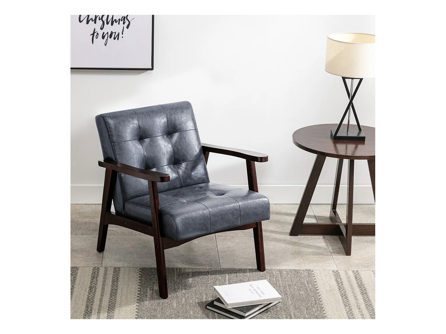 Sillón de madera sólida con diseño escandinavo moderno - gris de cuero natural hipoalergénico para sala de estar, oficina o dormitorio, dimensiones 67x76x76 cm