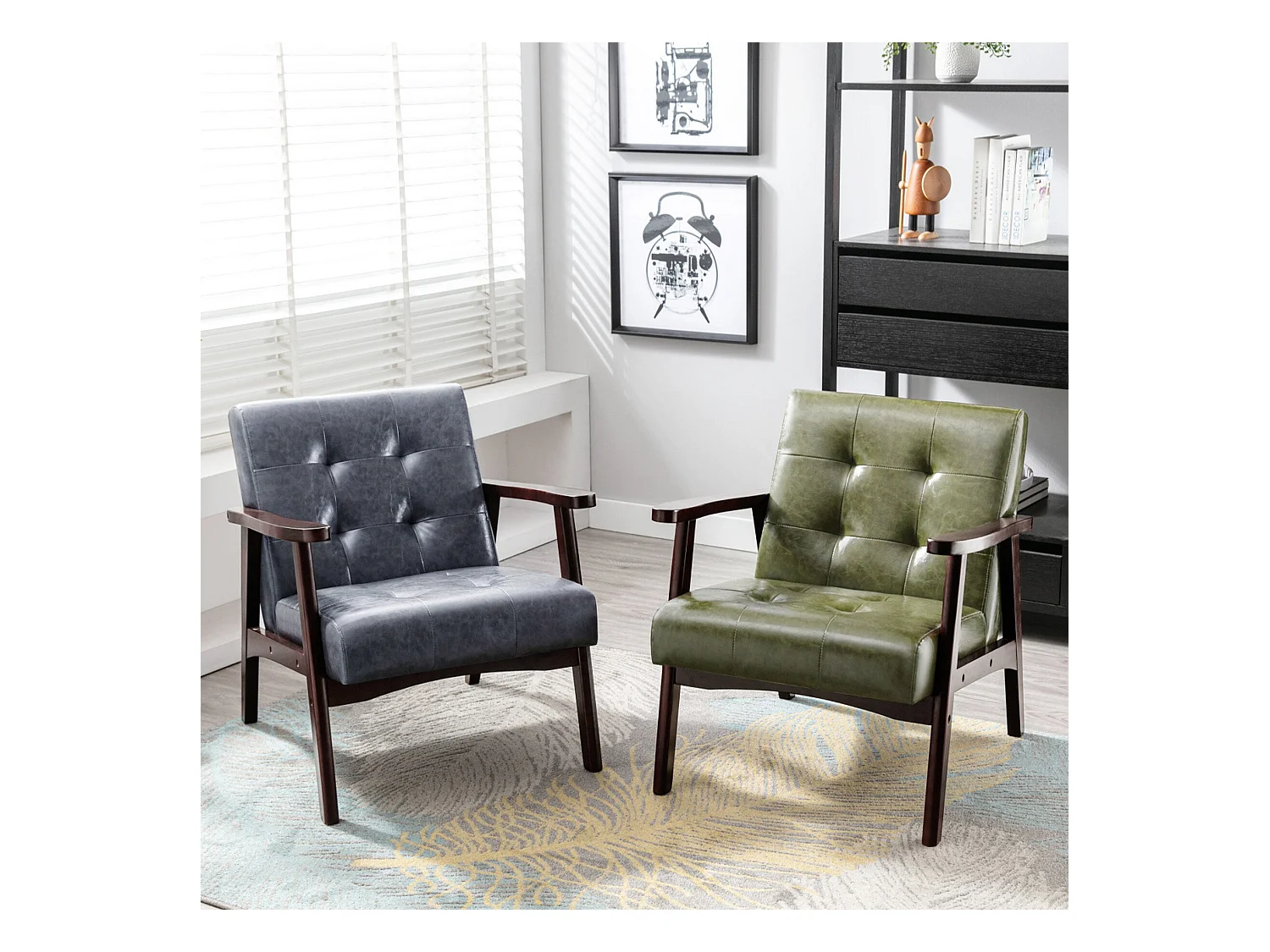 Sillón de madera sólida con diseño escandinavo moderno - gris de cuero natural hipoalergénico para sala de estar, oficina o dormitorio, dimensiones 67x76x76 cm